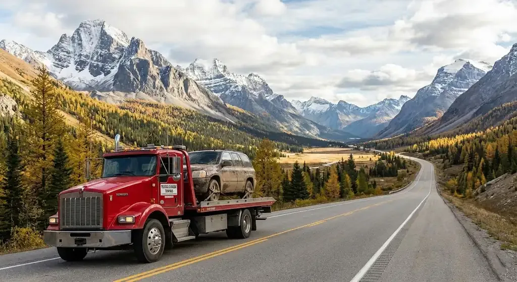 long-distance tow truck on a Abbotsford highway corridor